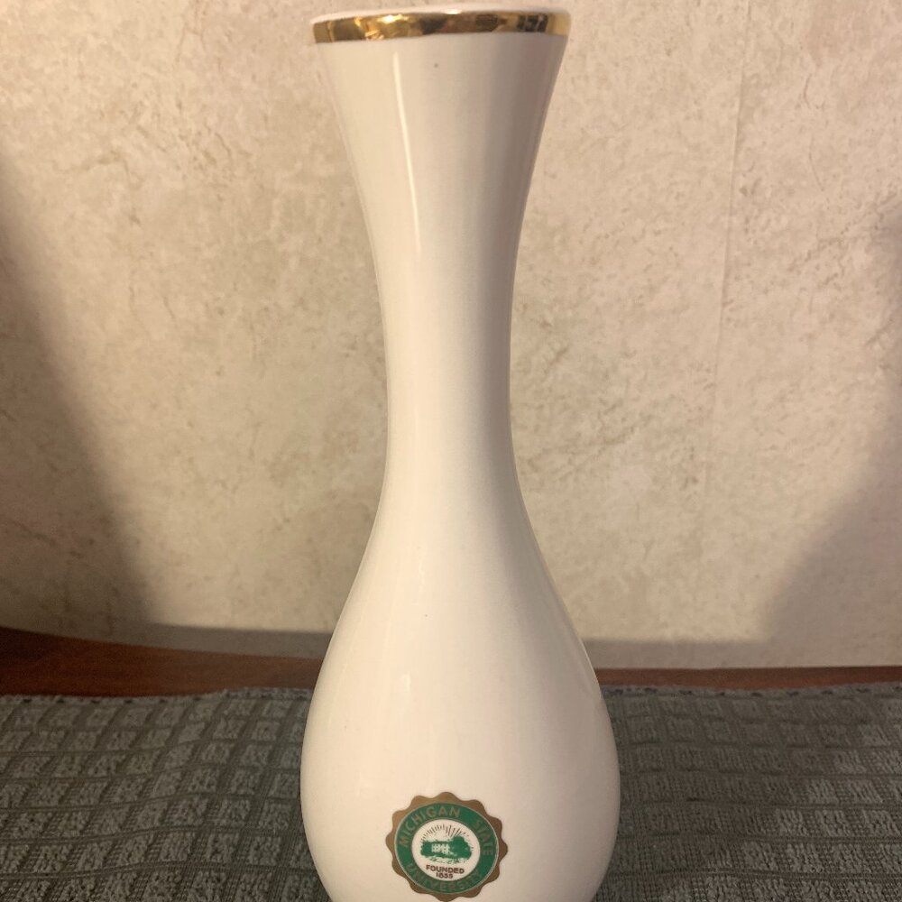 Vintage MSU MICHIGAN STATE UNIVERSITY Ceramic Bud Flower Vase 9" Tall RARE